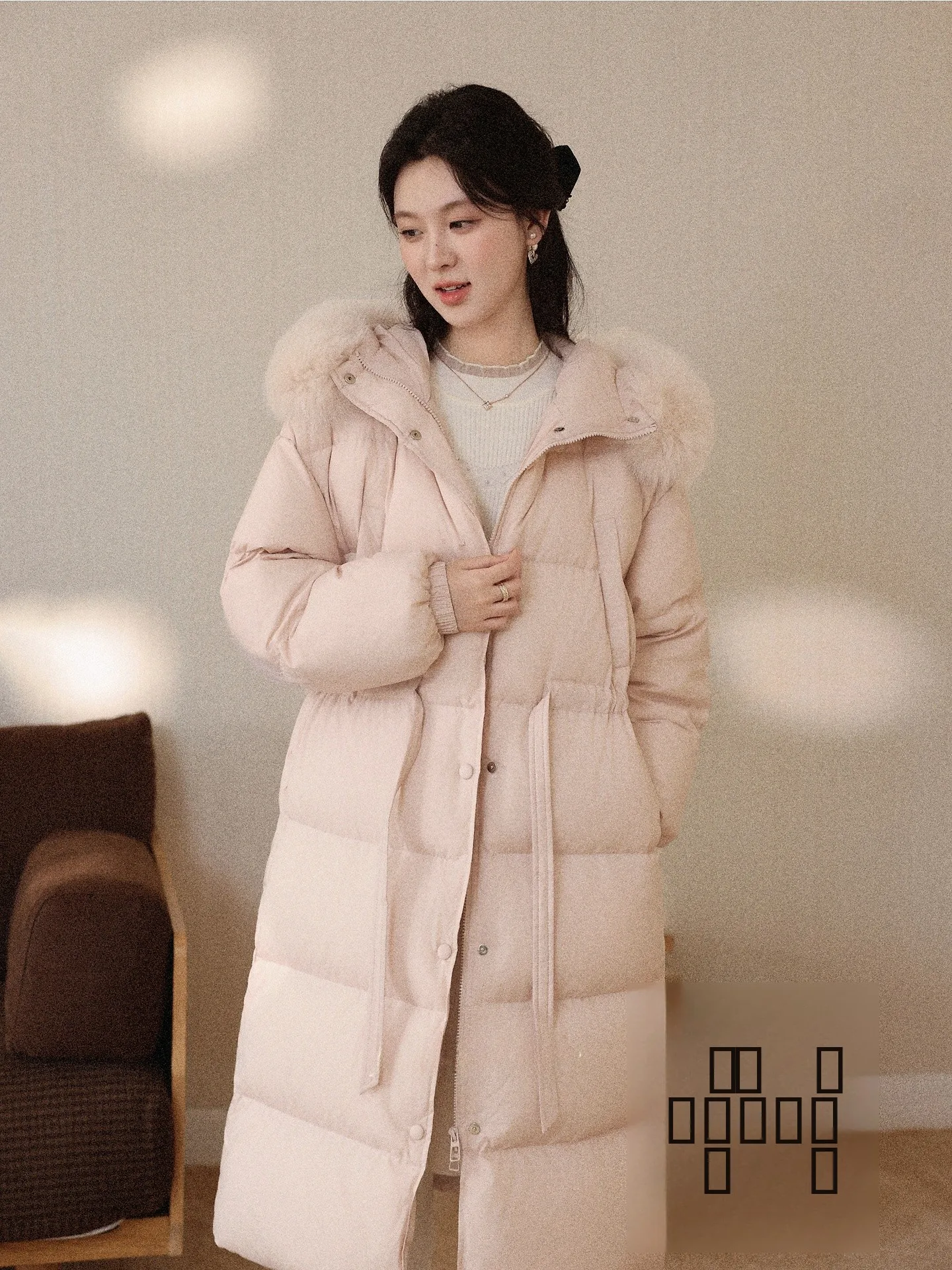 

Pink Du down Jaet Women's Winter Coat Fur Collar 90 White Du Feather Warm Long Sve Commuter Sle Loose Fit