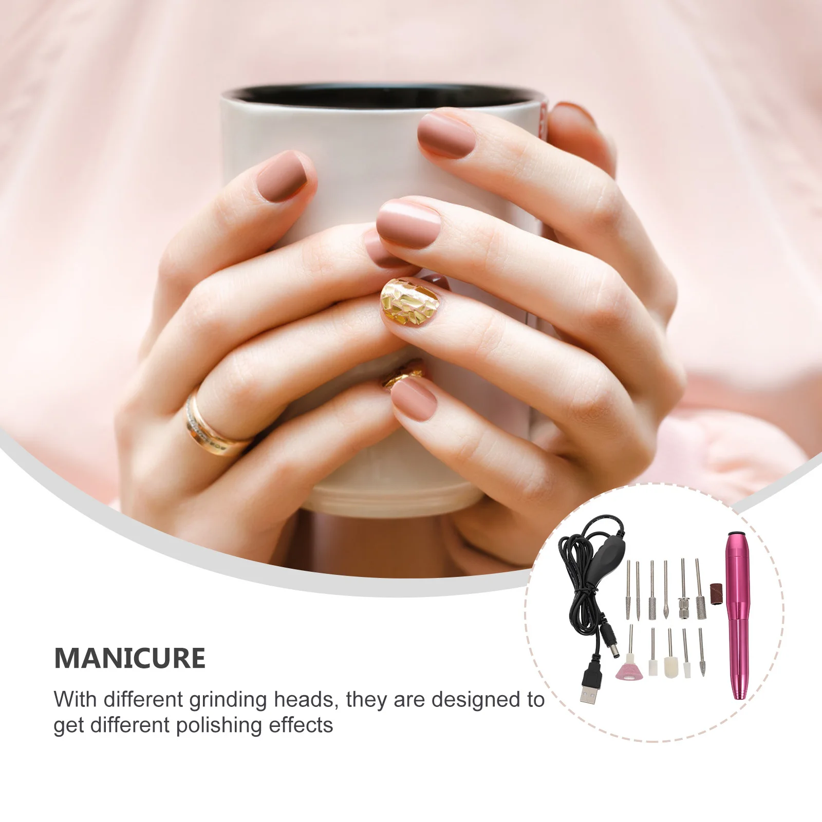 1Set Trapano Kit per manicure Penna per lima elettrica USB ricaricabile portatile per salone domestico Pedicure Trapano per unghie Lucidatura per unghie