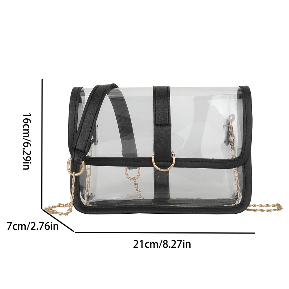 Bolso de hombro transparente, bolso transparente para mujer, bolso cruzado con cadena, aprobado por el estadio de PVC, bolso transparente para teléfono móvil para concierto