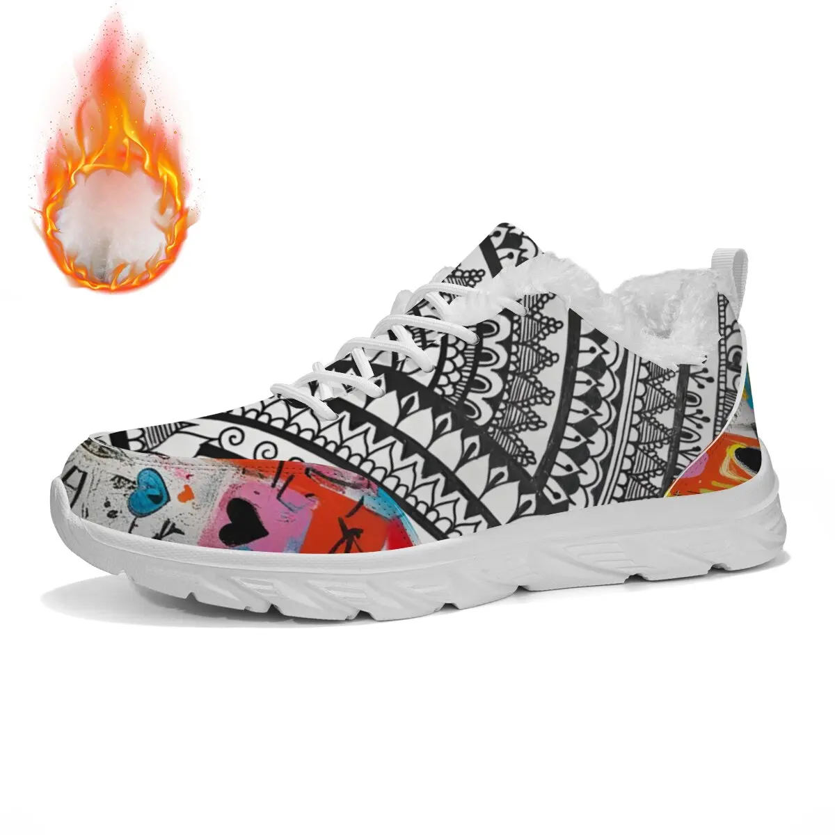 

Shoes for Women Casual Men Fleece Lined Sneakers Bohemian Mandala Colorful Heart Pattern Footwear Running Sneakers Chaussures