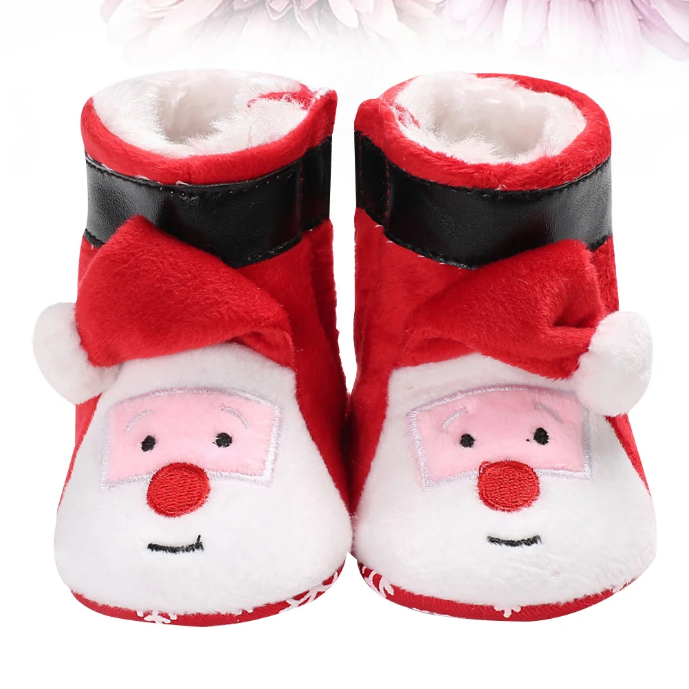 أحذية قطنية للأطفال تصميم سانتا كلوز ثلاثي الأبعاد أحذية شتوية دافئة غير قابلة للانزلاق للأطفال الرضع من عمر 0 إلى 12 شهرًا مقاس أحمر 2 12 سم