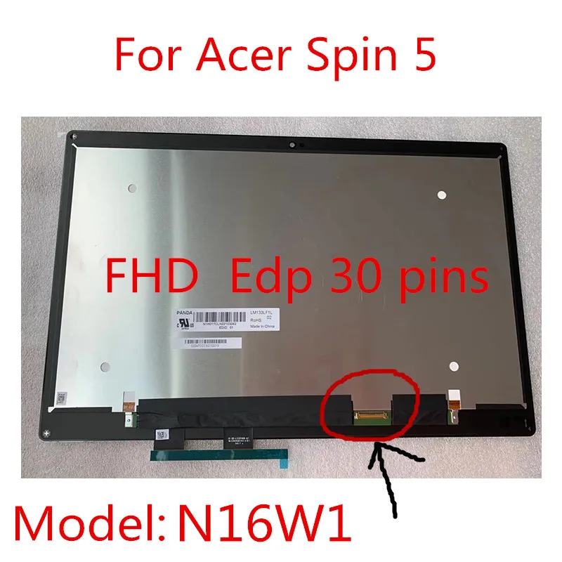 

Original 13.3 For Acer Spin 5 SP513-51 IPS touch LCD Screen Digitizer Assembly FHD LQ133M1JW07 LM133LF1L02 fit model n16w1