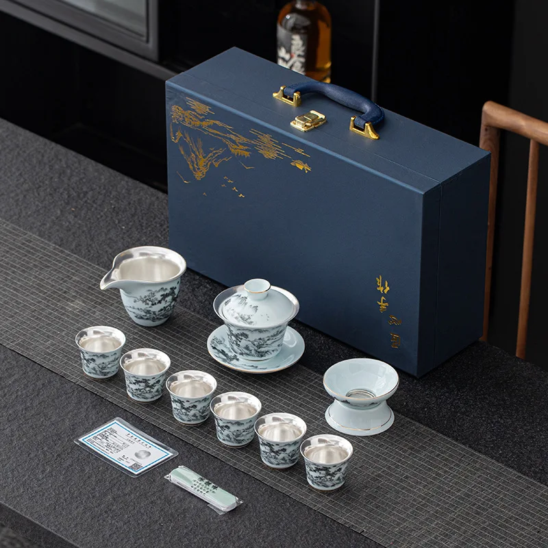 Ceramic Tea Set Set Corporate Company Event Business Gift for Customers999Silver Tea Set Gift Set
