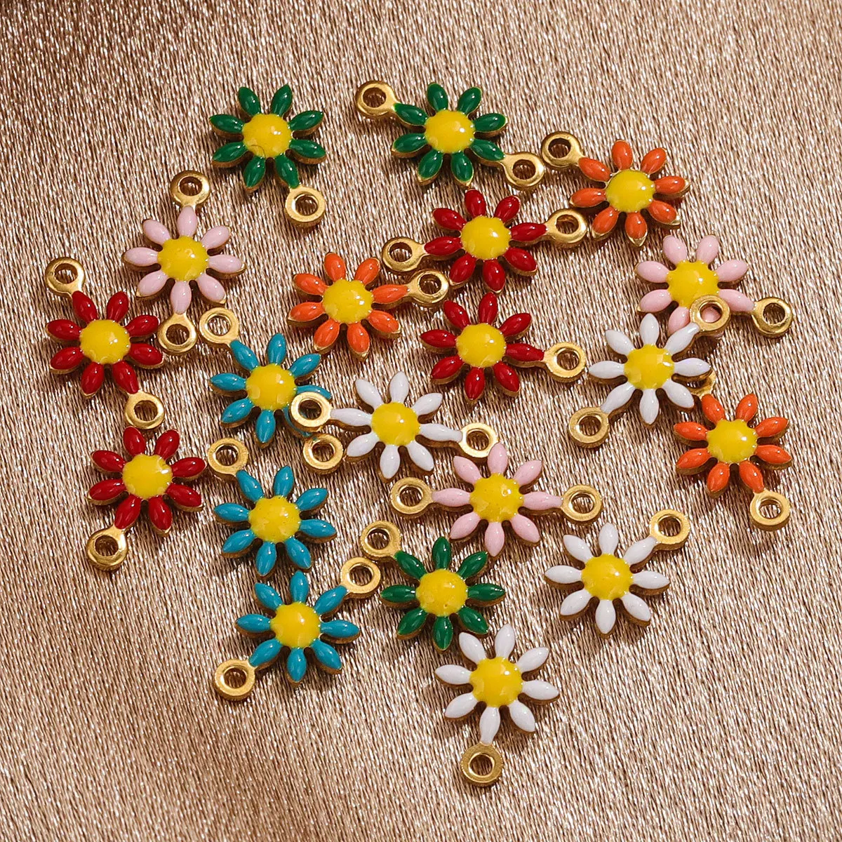 

20pcs Stainless Steel No Fade Enamel Flower Plant Charms Pendants Gold Color Beads For DIY Bracelet Necklace Jewelry Making