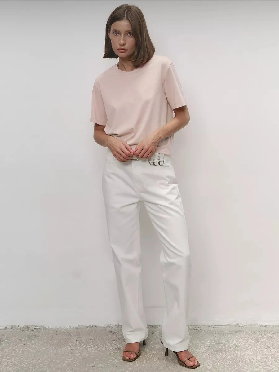 Bornladies Sommer 100% Baumwolle Damen T-Shirt Basic Modisches Damen Kurzarm Lose Oberteile Shirts Einfarbig 230g/ ㎡ Oberteile – Detail 14