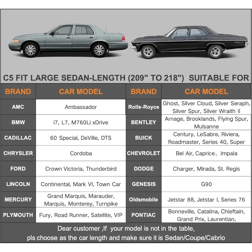 غطاء سيارة خارجي مقاوم للماء عالمي لسيارات السيدان الكبيرة - مناسب لسيارة Ford Crown Victoria، Cadillac DTS، Grand Marquis، L Model