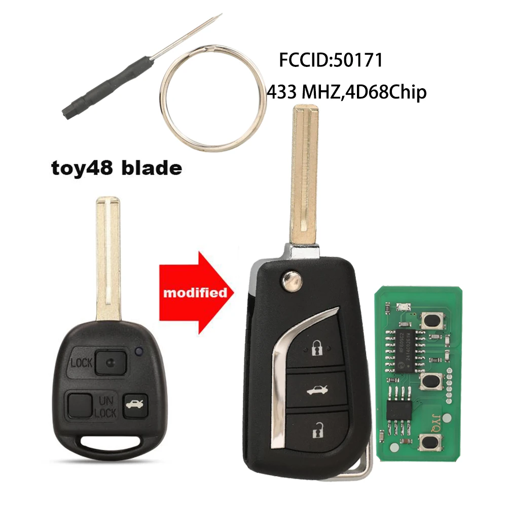 

jingyuqin Modified Control Car Key ASK 434MHz 4D68 For Toyota Land Cruiser Prado RAV4 Kluger Previa FJ Cruiser Tarago P/N: 50171