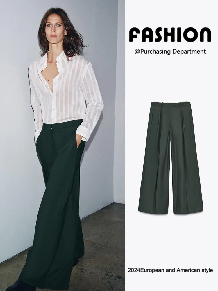 

Winter 2025 New Women's Wide Leg mid Waist Pleated Pants Long Trousers Traditional Chinese Sle Clothing Faionable Ladies'...