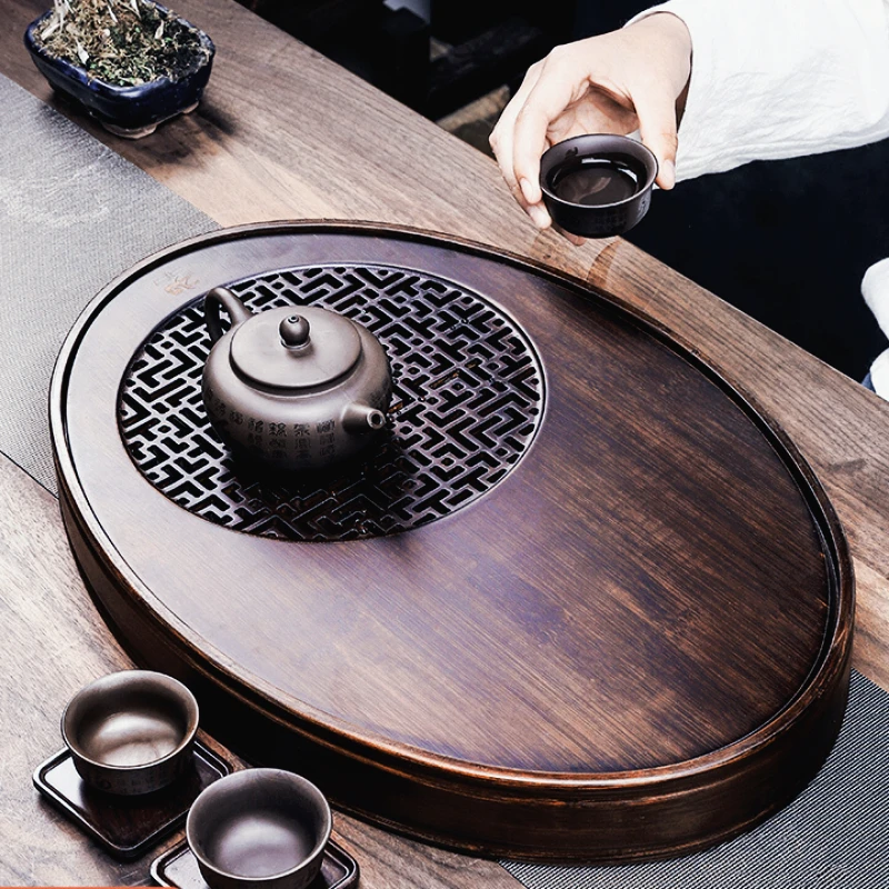 

Bamboo Tea Tray Household Simple Bamboo Tray Kung Fu Tea Set Draining Tray Long Dry Soaking Plate Small Water Storage Tea Table