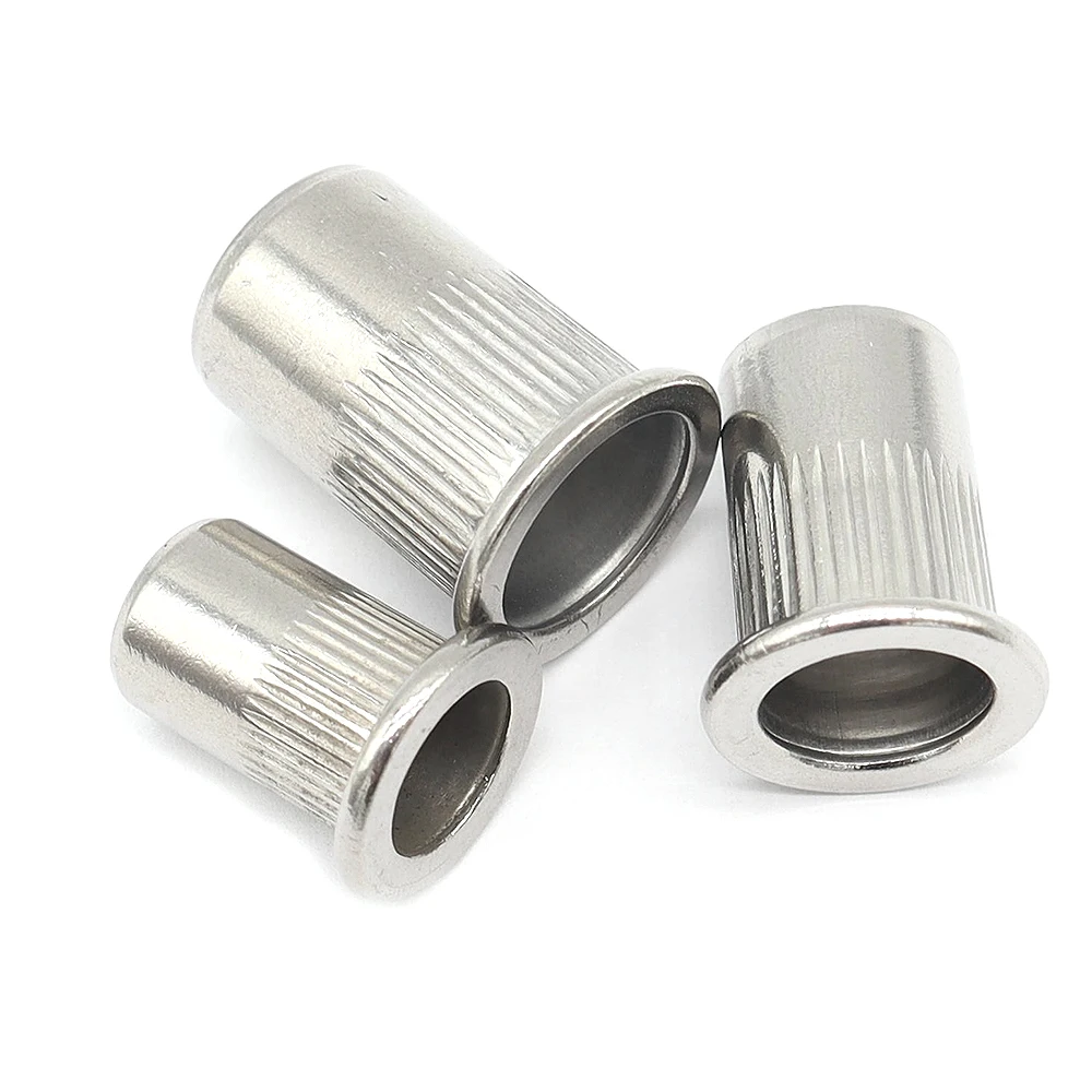 50-100pcs Stainless Steel Rivet Nut M3 M4 M5 M6 M8 M10 M12 Flat Head Round Body Knurled SS304 Rivnut Cap Threaded Riveted Nuts