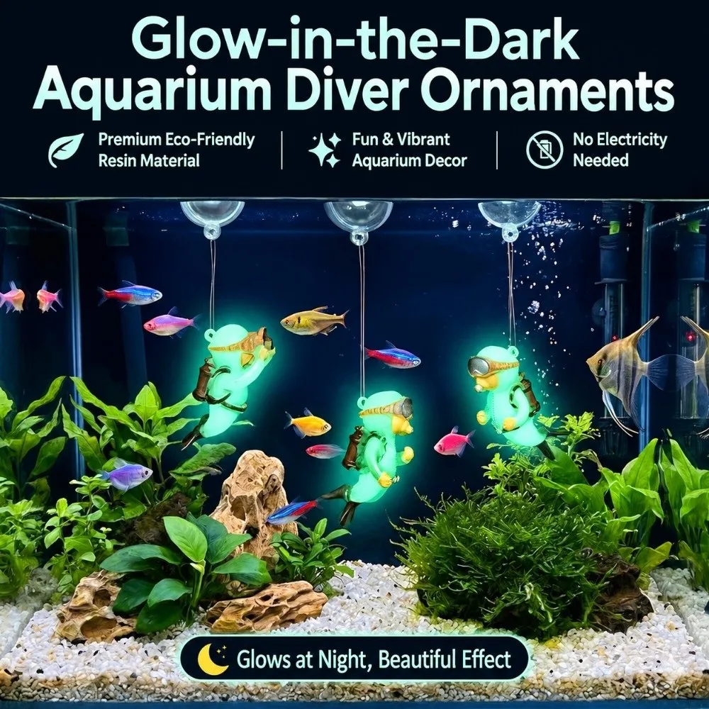 Resin Fish Tank Decoration Floating Design Small Size Mini Diver Ornament Landscaping Feature Glow In The Dark
