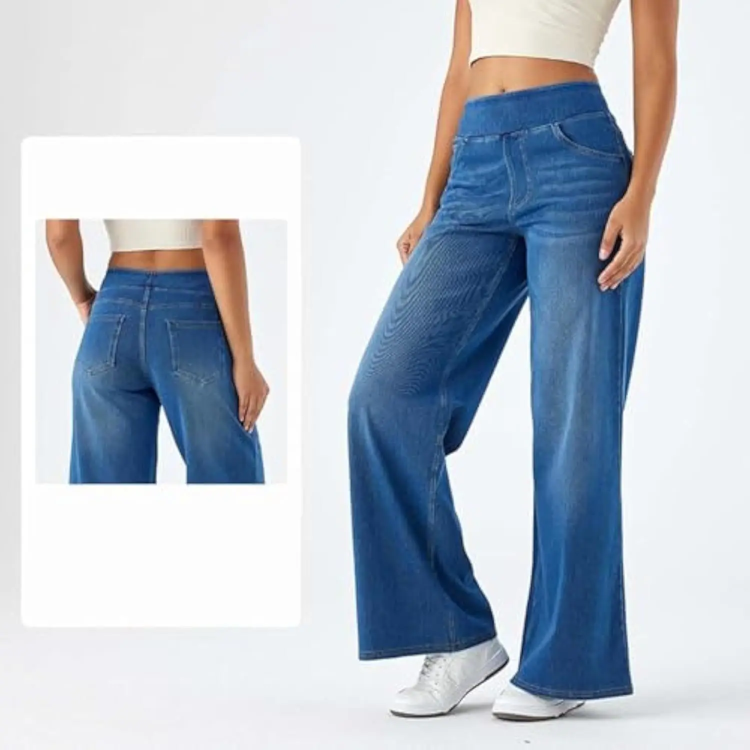 Womens Loose Jeans Denim Pants High Waist Wide Leg Stretch Comfort Tummy Control Side Zipper Fashion Casual Trousers  pants