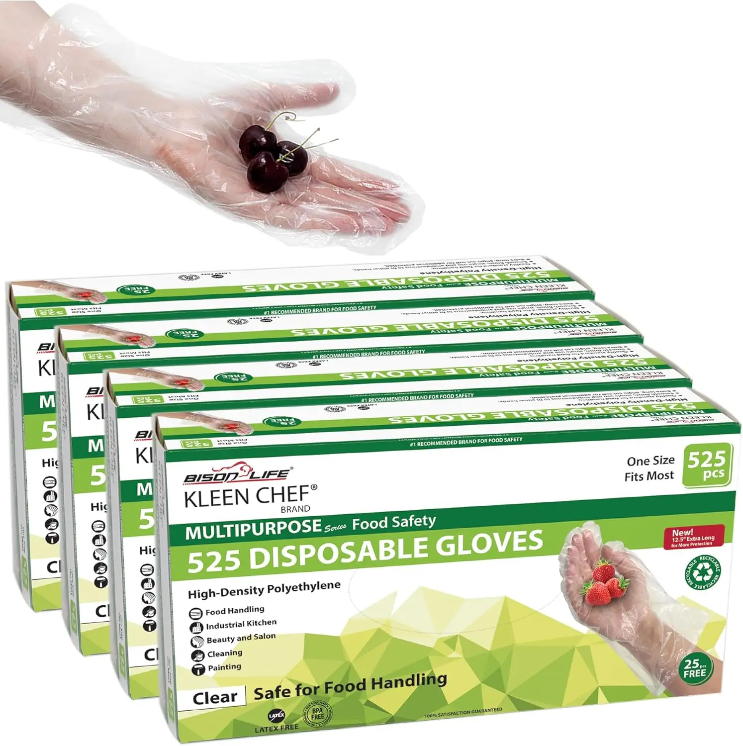 

Disposable Food Handling Long Cuff Cleaning Poly Gloves, One Size Fits Most for Small to X-Large