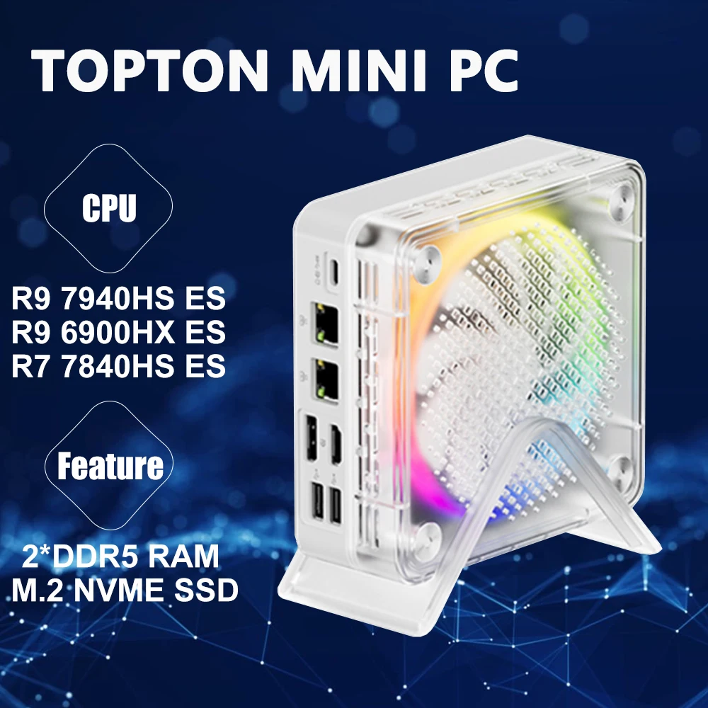 Topton MINIPC AMD Ryzen 9 7940HS ES 7 7840HS ES Mini PC RGB Color Gamer Windows 11 WiFi 6 Gaming PC DDR5 NVMe SSD 4K Computer