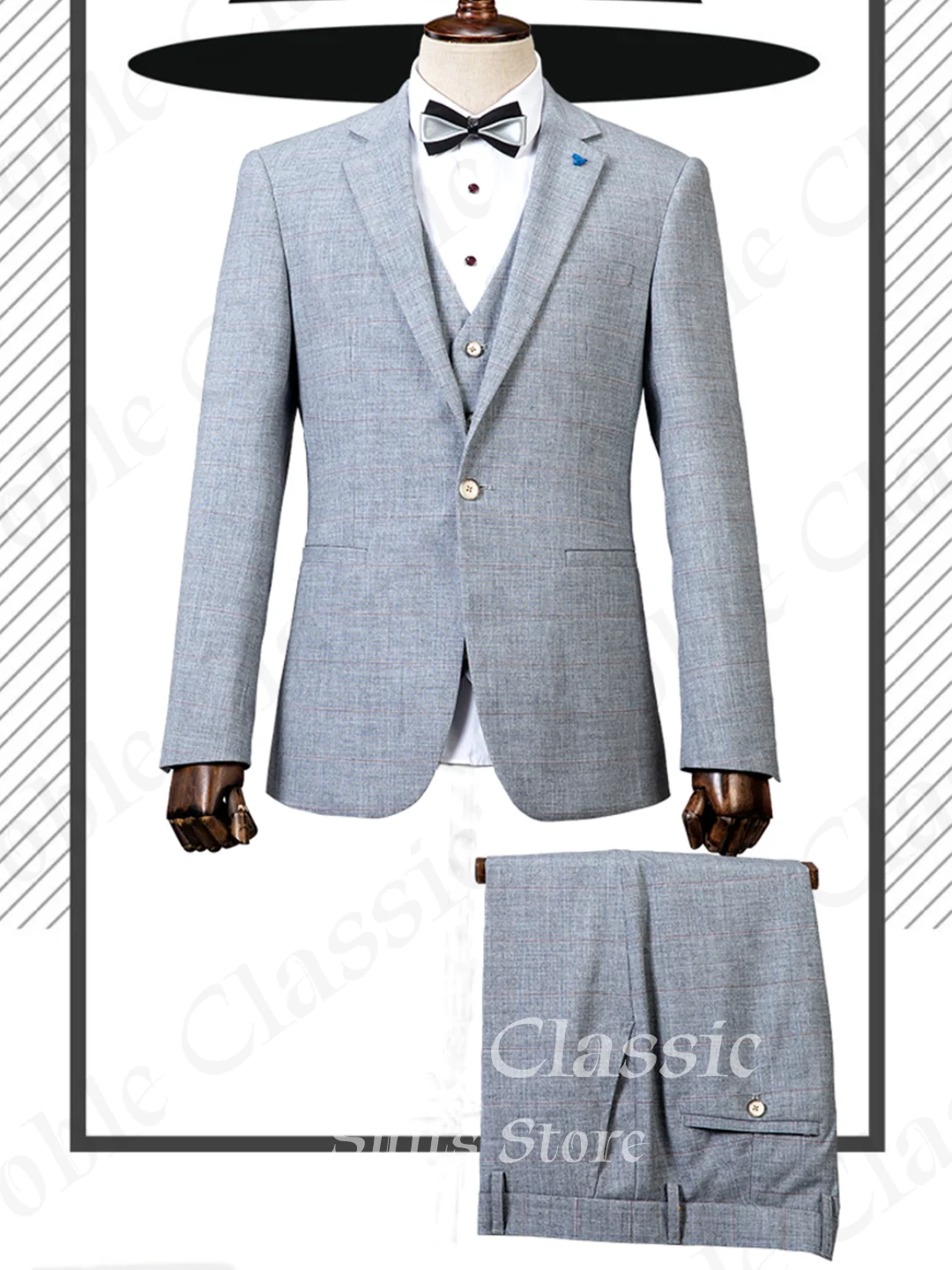 Light Grey 3 Piece Suit Notch Lapel Single Breasted Breathable Linen Textured Fabric Straight Trousers Wedding Groom Customized