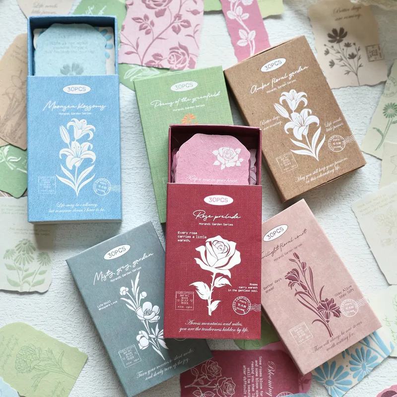 1pack/30pcs Morandi Garden Theme Decor Sticker Set, Versatile DIY Embellishments for Photo Album Creation