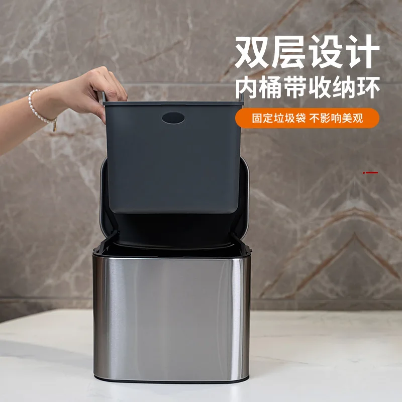 Kitchen household wall hanging sliding lid kitchen waste trash can bathroom non-punching hanging office desktop storage bucket