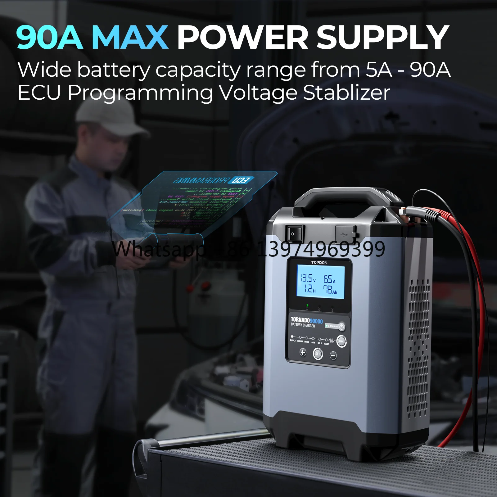 Tornado90000 T90A Intelligent Portable Lead Acid Automatic Smart 12v 24v Volt 12 v Auto Battery Charger for Car