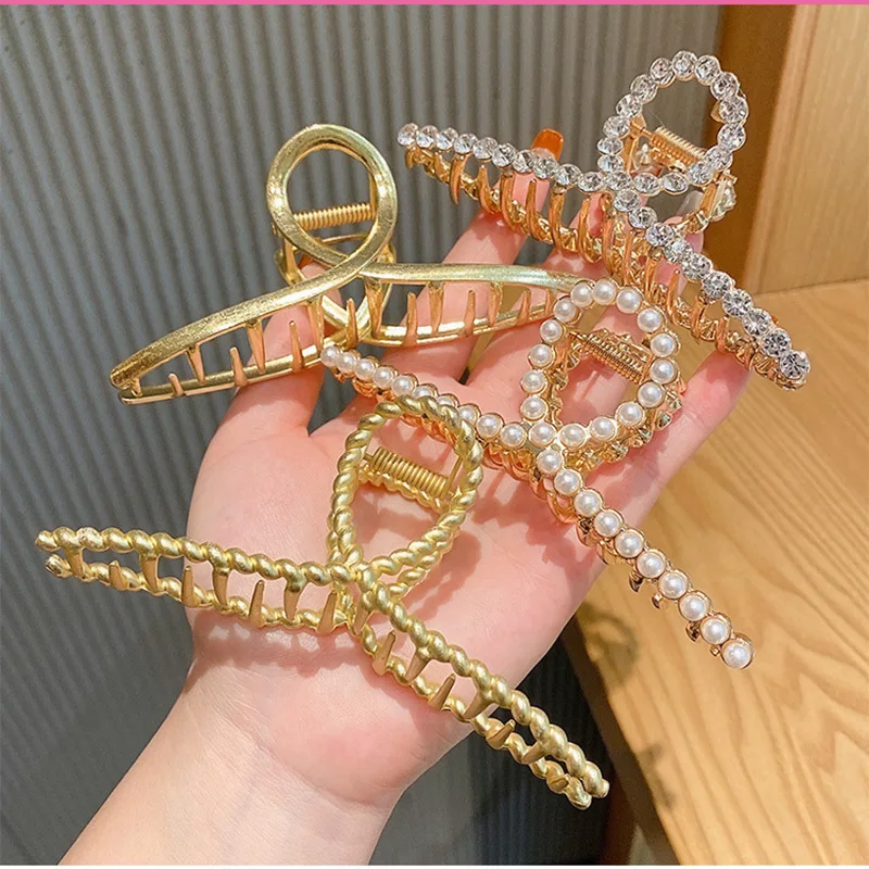 Gold Metal Large Crab Hair Claw Clip Ponytail Holder Clamp Women Girls Simple Geometric Hollow Out Barrettes Hairpin Accessories