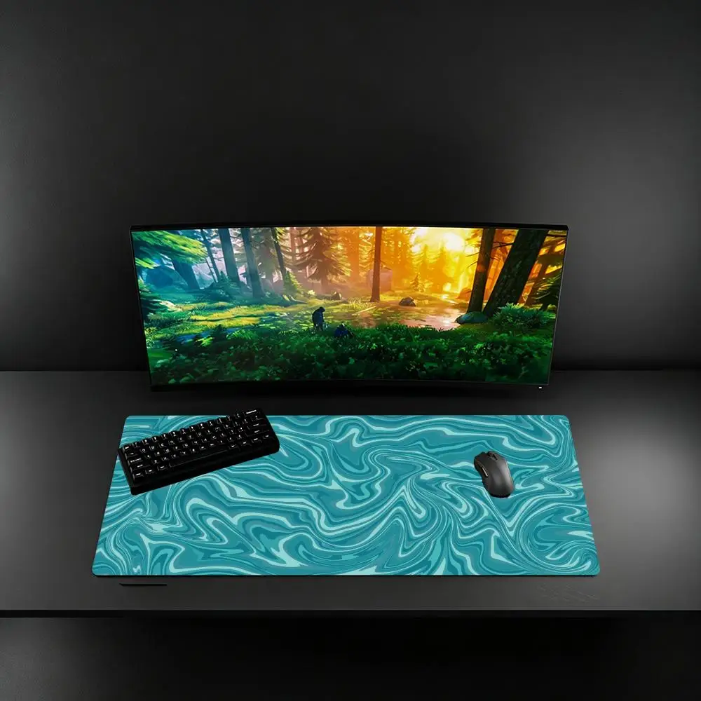 Large Abstract Teal Liquid Marble Mouse Pad XXL Deskmat Non‑Slip Rubber Table Mats Office Game Mousepads Gaming Accessories