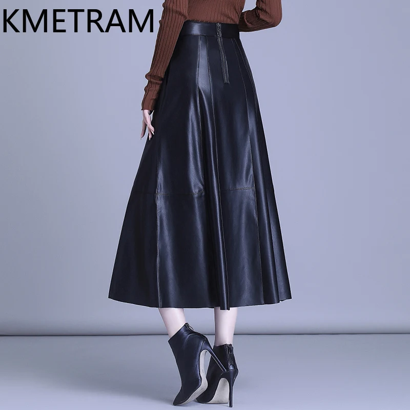 

KMETRAM Genuine Leather Long Skirts for Women Spring Autumn Women Clothing Versatile A Line Skirt 2024 High Waist Jupe Longue