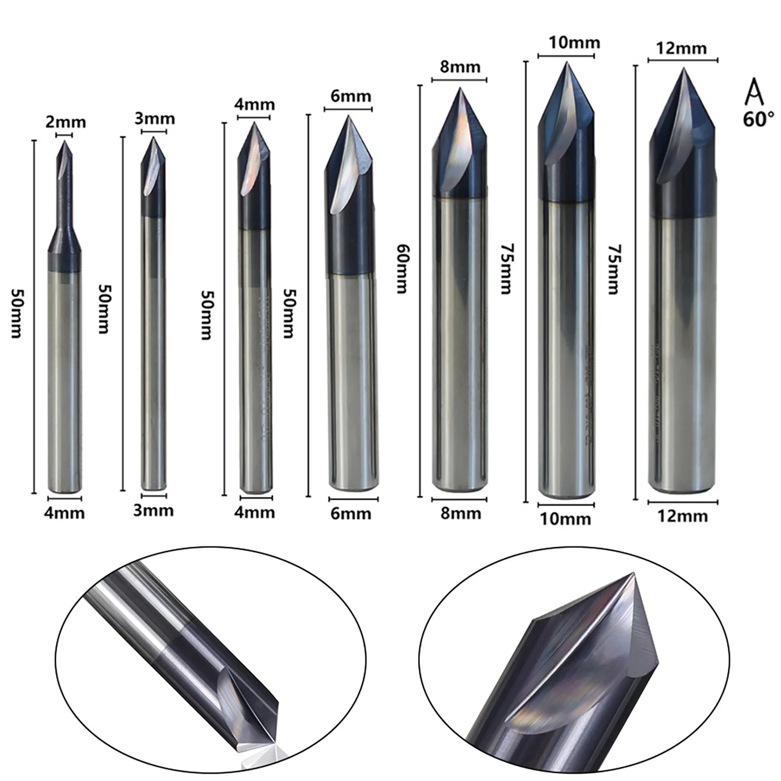 Tungsten Carbide Milling Cutter, chanfro Router Bit, 3 Flauta, End Mill com 60 graus para chanframento profissional