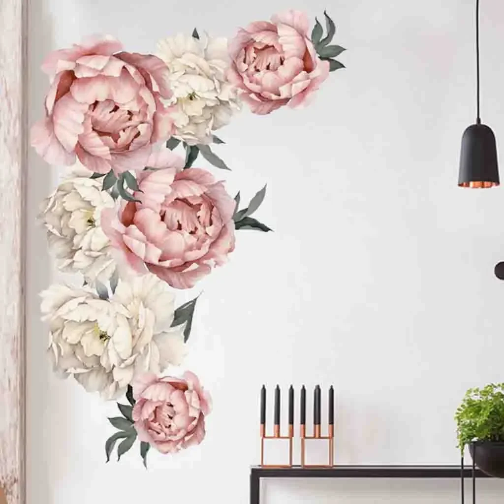 Peony Rose Flowers Wall Sticker Creativa Decoration Poster Art Nursery Decals Kids Room Home Decor Gift pegatinas para cuarto