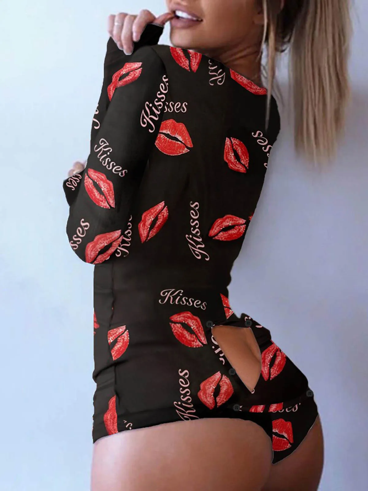 

hirigin Print Jumpsuits Women Buttoned Flap Adults Long Sleeve Casual Bodysuit Playsuit Romper Sexy Deep V Neck Bodies Mujer