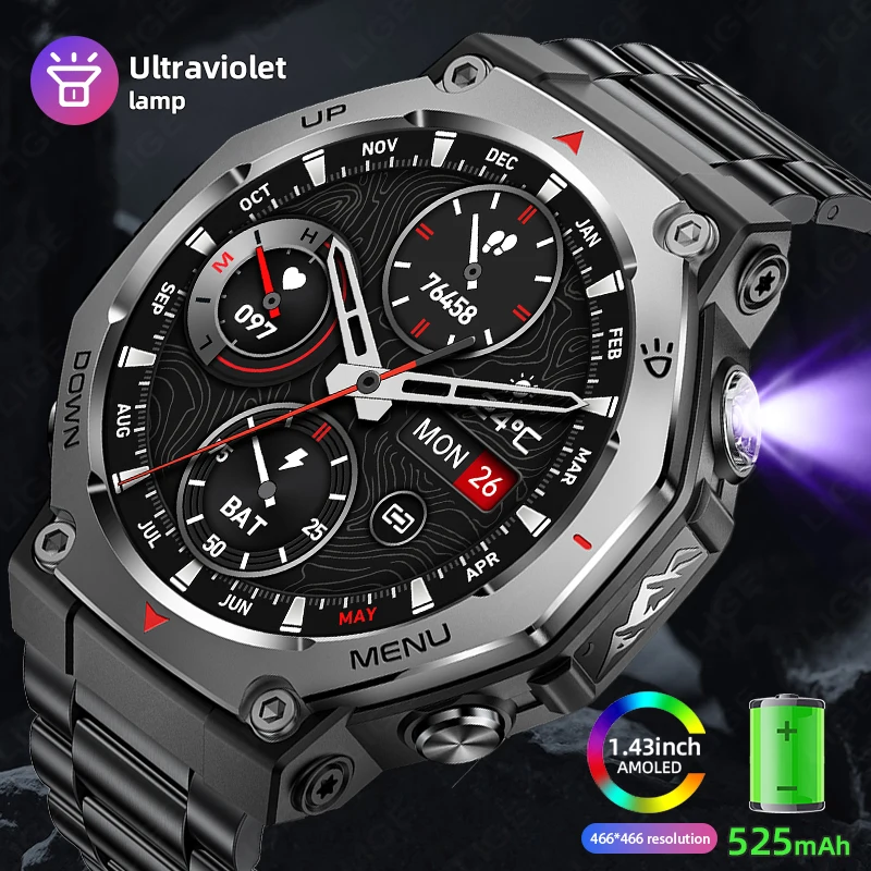 

LIGE Smart Watch Men's 1.43 inch Ultra HD Screen Amoled 466*466 Pixels 5ATM Waterproof Smartwatch Men Sports Fitness Tracker New
