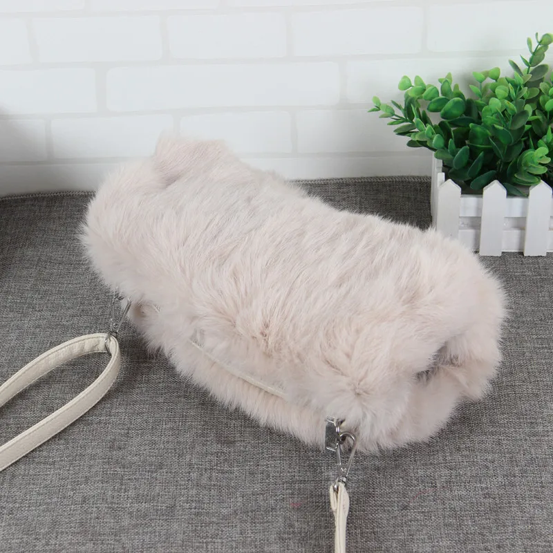 Diagonal bag women real rex rabbit fur shoulder bag winter warm handbag cute pink diagonal cross bag shopping women P#15