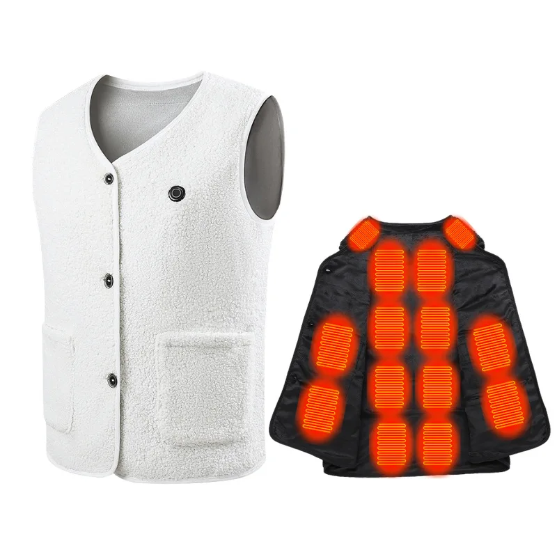 

Men Women Teddy Fleece Heated Vest USB Electric V Neck Smart Warming Winter Rechargeable Waistcoat
