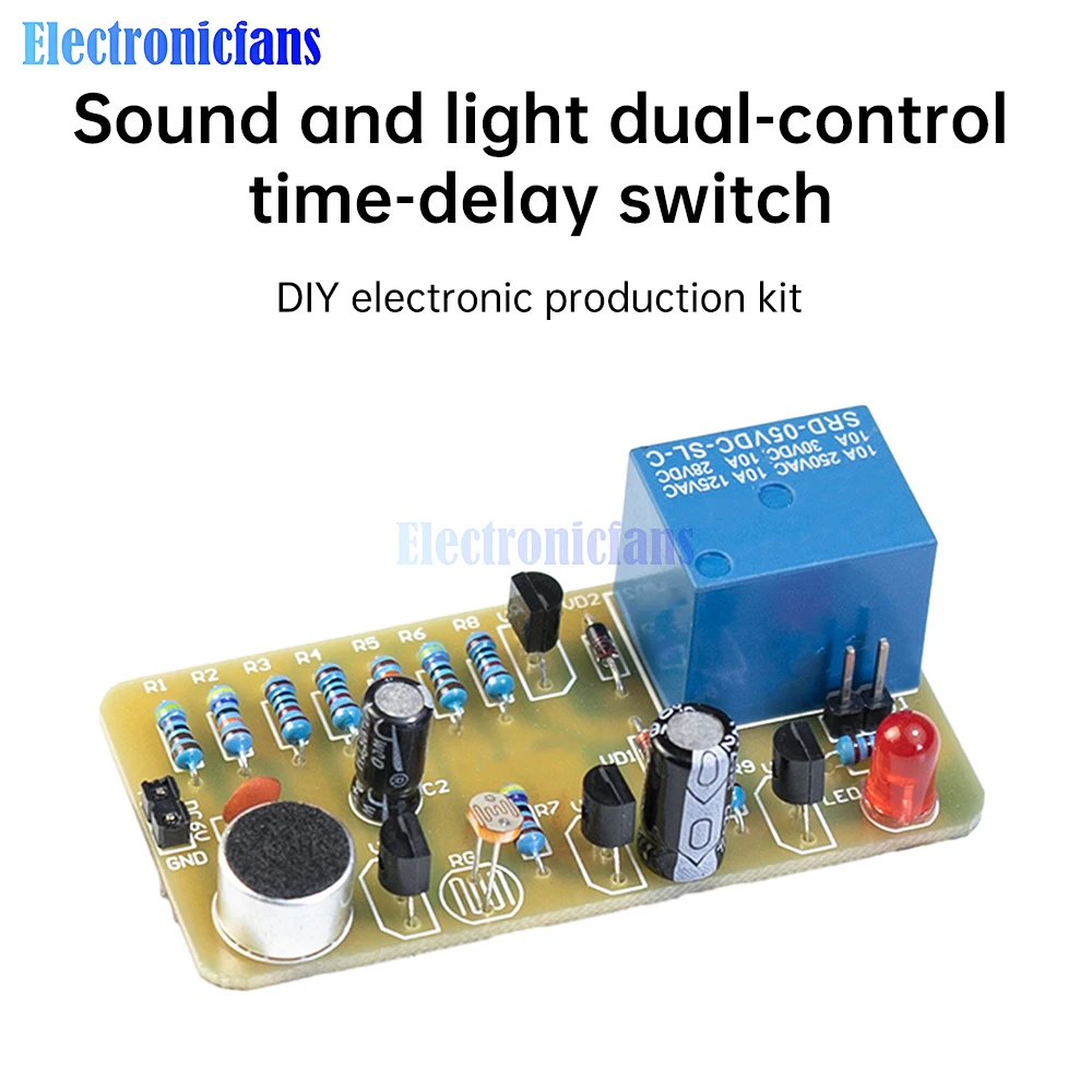 DC6V Sound and Light Dual Control Delay Switch Kit LED Light Fun Welding Practice Board Electronic DIY Production Parts