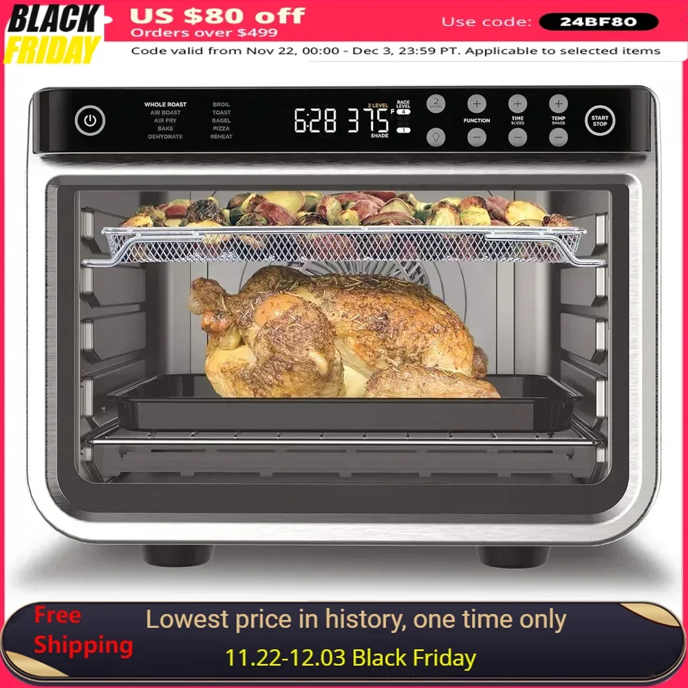 

21L Air Fryers, 1800 W Stainless Steel Digital Countertop with Dehydrate and Reheat, 10-in-1 Convection Toaster Oven