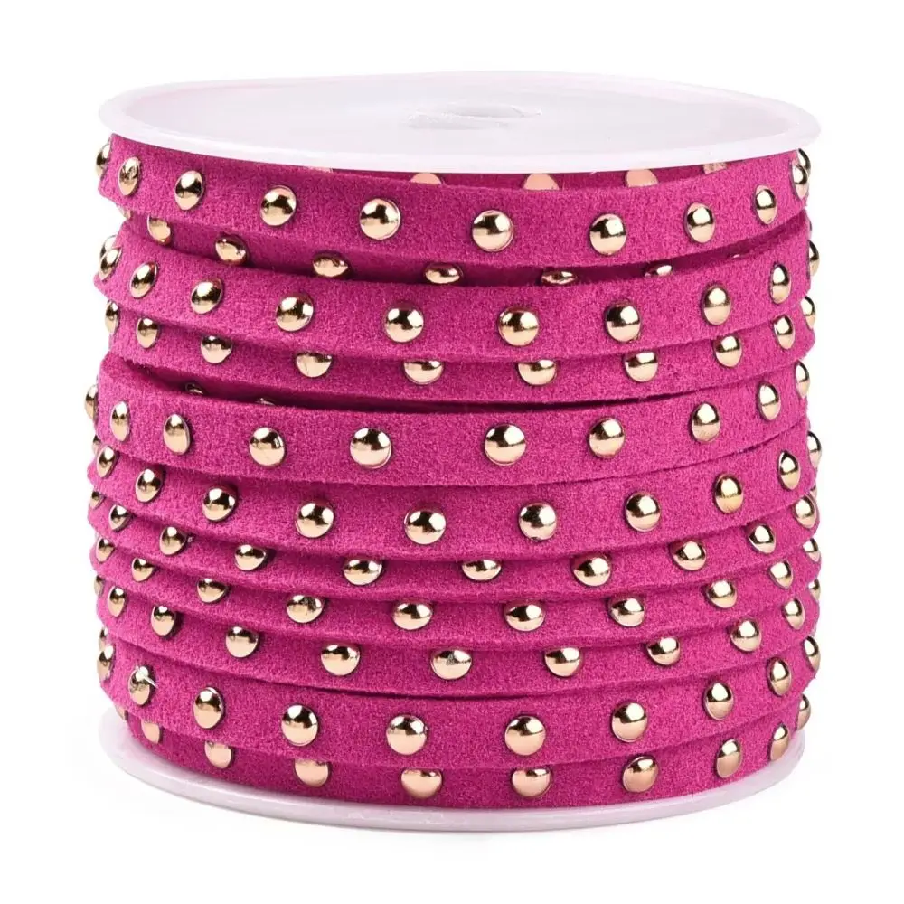 10Roll 5mm Faux Suede Cord Studded Velvet Beading String Suede Cord with Rivet for Jewelry Bracelet Necklace Crafting Making