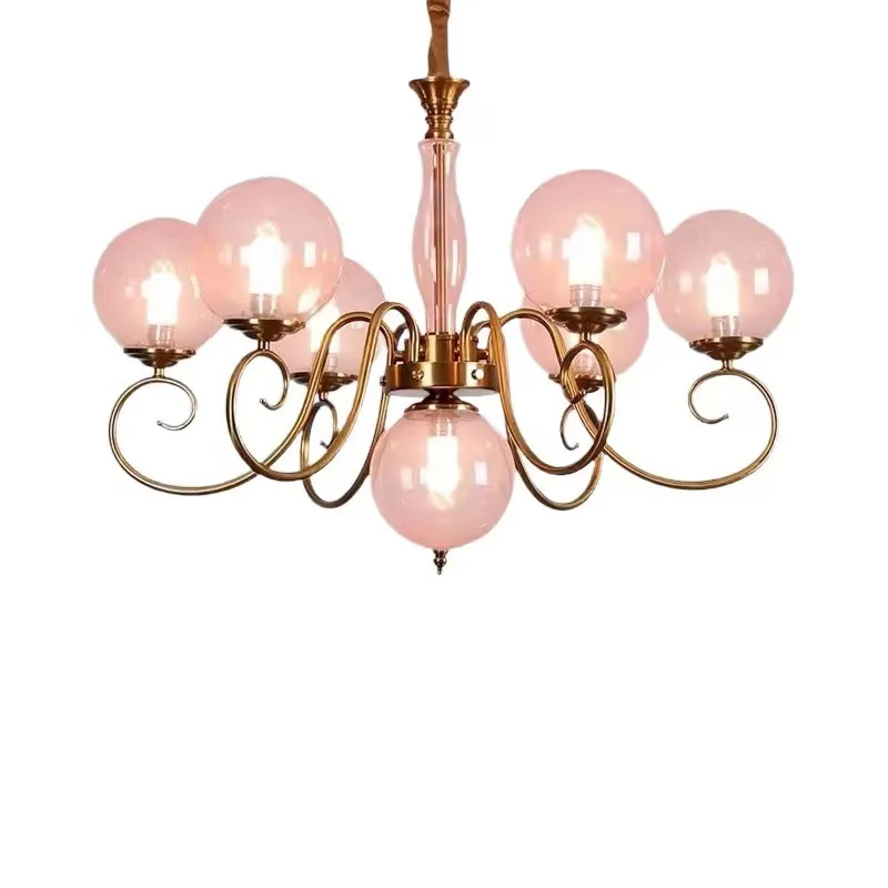 French retro wrought iron glass living room lamp main lamp American medieval light luxury dining room chandelier bedroom room