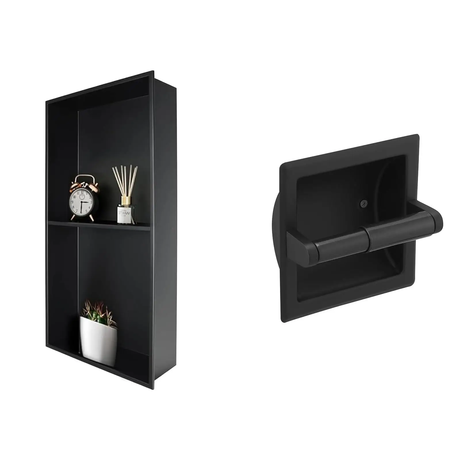 

Black Stainless Steel Bathroom Wall Niche With Tower Shelf And Toilet Paper Holder