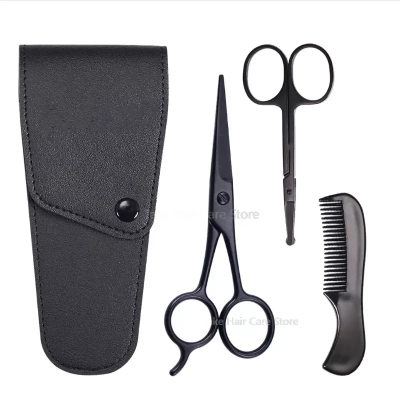 Mustache Scissors Black Series Scissors Set Moustache Comb Nose Hair Scissors Beard Scissors Men's Care Sets Tesoura Barba
