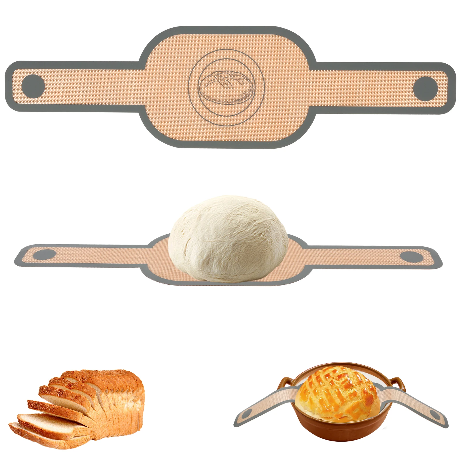 2Pcs Silicone Bread Sling Non Stick Silicone Baking Mat Long Handle Heat Resistant Sourdough Bread Sling Dutch Oven Liner