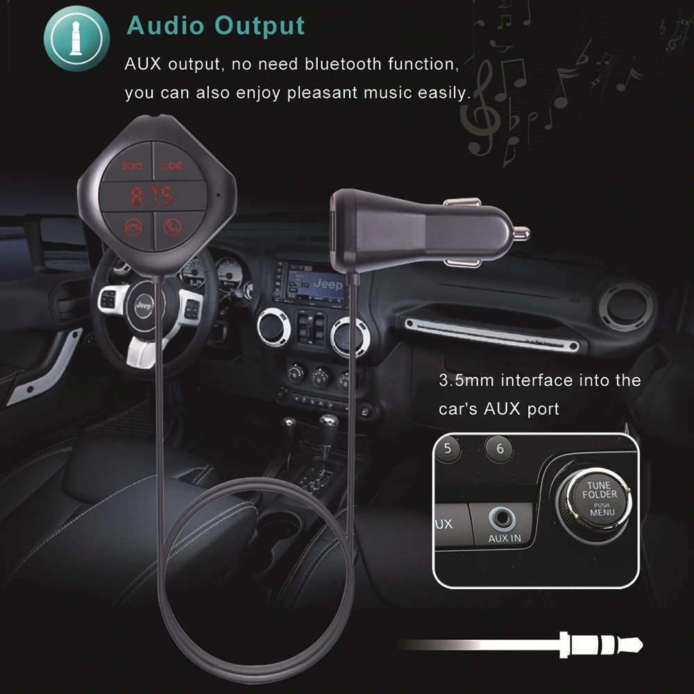 Q7s Car Bluetooth Hands Free MP3 Player FM Transmitter Car Wireless MP3 Car Charger U Disk Music Playback AUX Audio Input/Output