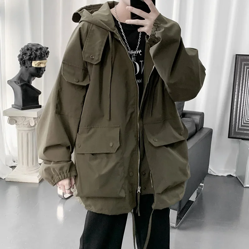 

Japan Style Autumn Winter Cargo Jacket Men Muti-Pockets High Quality Hooded Zipper Jackets Streetwear Outdoor Jacktes Men