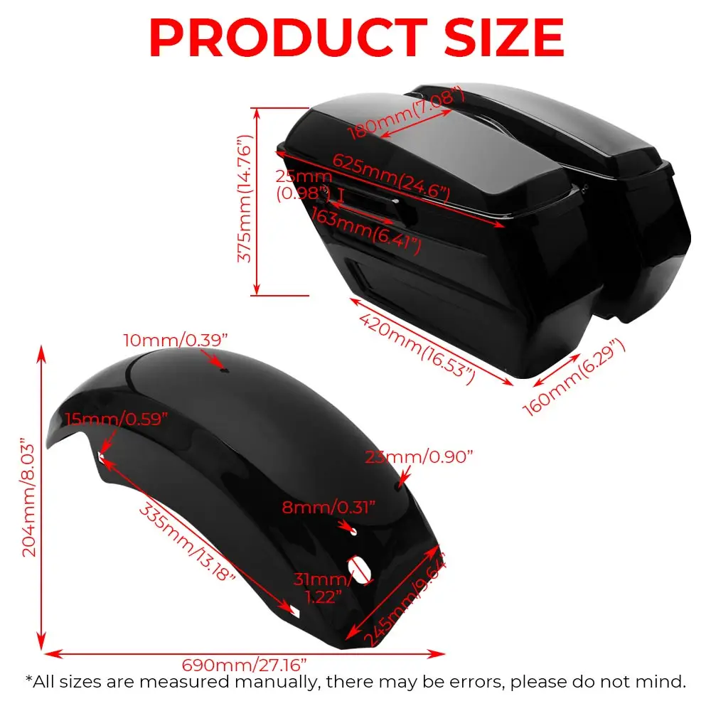 Brand New Painted Rear Fender Hard Saddlebags For Harley Electra Glide Road Glide Road King Street Glide 2014–2024 Vivid Black