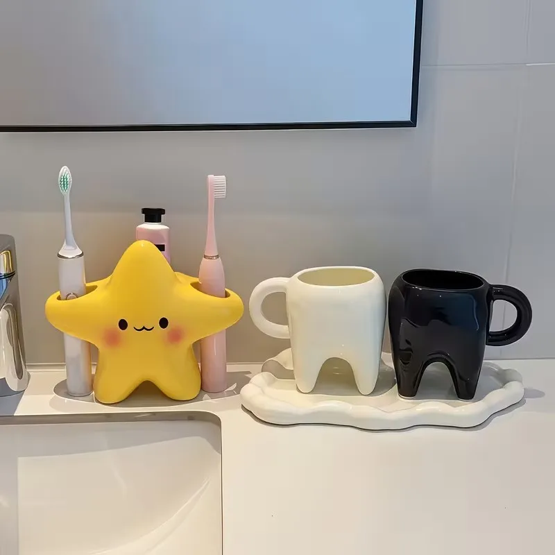 1pcs Large Creative Star Toothbrush Holder – Smiling Face Design, Durable, for Electric/Manual Brushes
