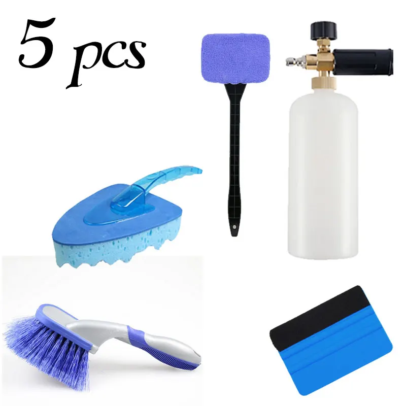 Car Wash Cleaning Beauty Tool Kit Brush Scraper With Adjustable 1L High Pressure Foam Water bottle Cleaning Sponge 5 Pcs/Set