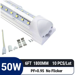 10pcs/lot 6ft 1800mm 50W T8 Integrated V-Shape LED Tube -High PF 0.95| Flicker-Free|Non-Dimmable |Energy Saving|Long Lifespan