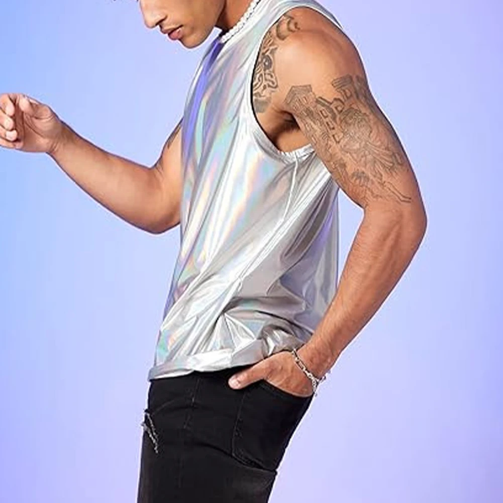 High Quality Comfortable Men Vest Top Fall Fit Outdoor Round Collar Seamless Silver Sleeveless Slim Solid Color