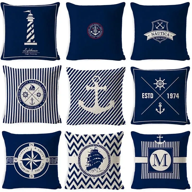 Housse de coussin décorative sur le thème nautique, taie d'oreiller à motif, adaptée au canapé, une chambre à coucher ou une voiture, décoration de la maison