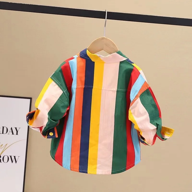 IENENS Kids Shirt Clothes Spring Thin Blouses Clothing Infant Boy Striped Cotton Tops 1 2 3 4 Years Kids Long Sleeves Shirt