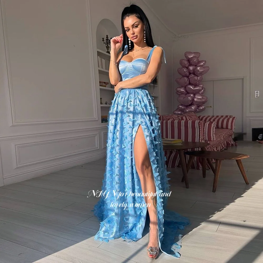 NFYN Sweetheart Evening Dress Butterfly Pattern A Line Party Dress with Bow Straps High Slit Celebrity Gala Dress Customized