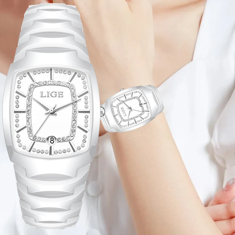 

LIGE Creative Watches For Women Top Brand Luxury Square Quartz Ladies Watch Fashion Elegant Waterproof Bracelet Watch Femme+BOX