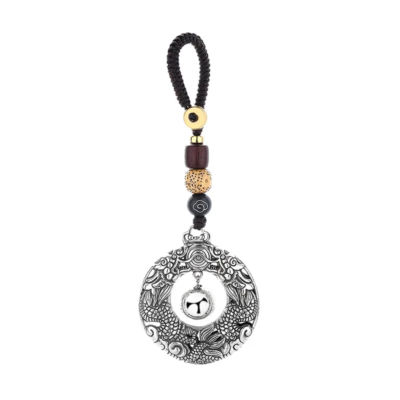 Vintage Relief Double Dragons Playing Beads Keychain Men Gift 2024 Zodiac Blessing Amulet Car Pendant Male Lucky Key Chain - Image 6